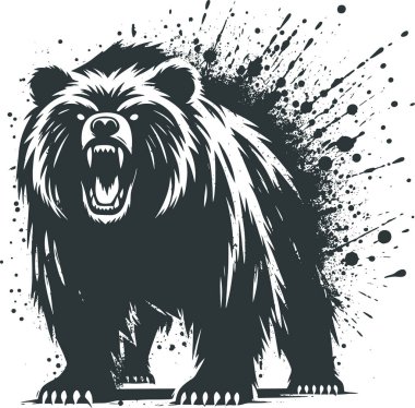 Roaring Bear in Splatter Art Style with Intense Expression clipart