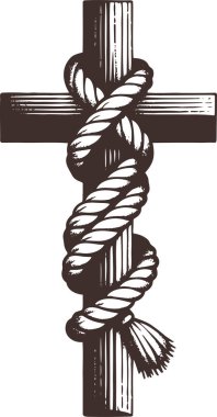 Wooden Cross with Rope in Vintage Engraving Style clipart