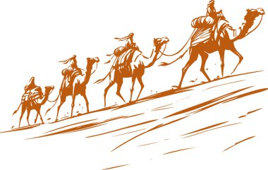 Çöl Siluetinde Develer Kervanı Sanat Tarzı