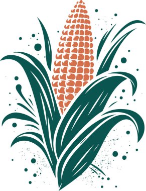 Vibrant Stylized Corncob Emerging from Lush Foliage clipart