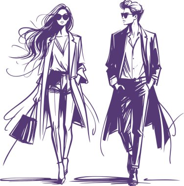 Young couple walking together elegant illustration with modern style clipart