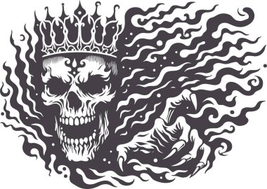 A Detailed Illustration of a Crowned Skull with Clawed Hand in a Flowing Smoke Style clipart