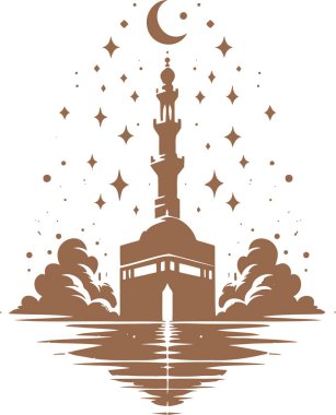 Sacred Place of Worship A Simple Line Drawing of a Mosque by the Water clipart