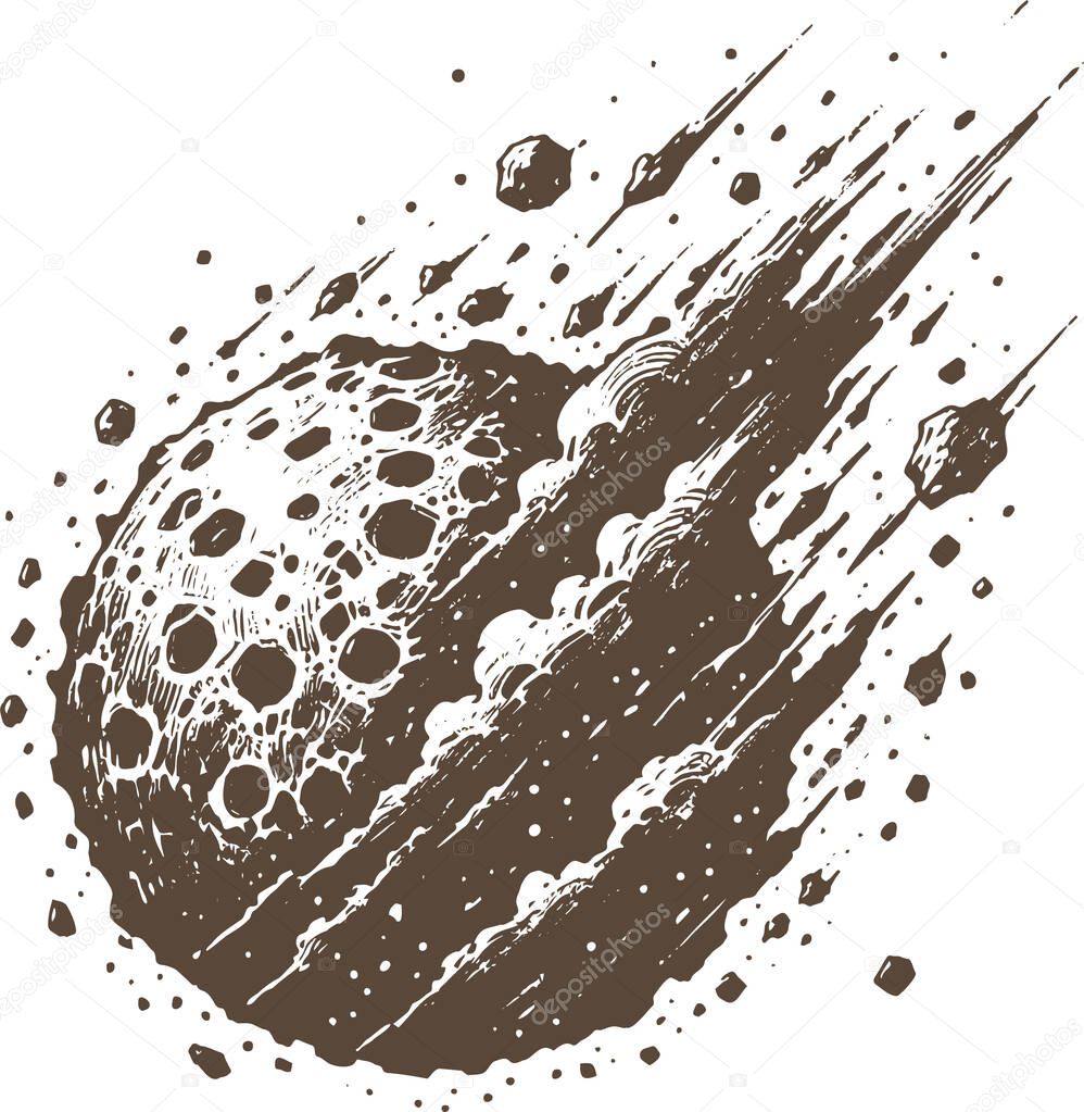 Celestial Catastrophe A Detailed Ink Drawing of a Meteor Strike