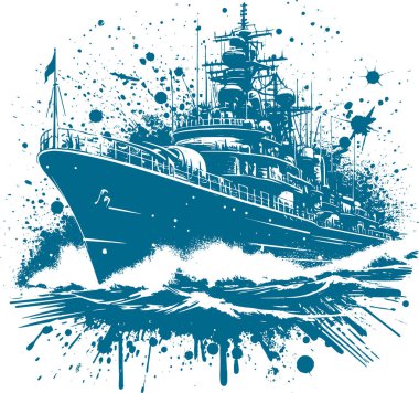 Dalgaları aşan bir savaş gemisinin soyut kalıbı.