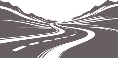 Dağlarda sonsuz yol desenli dağ yolu grafik tarzında.