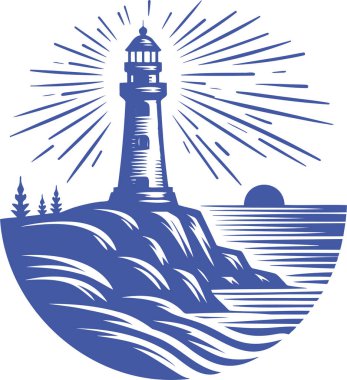 Bir deniz fenerinin minimalist silueti. Grafiksel bir şekilde yapılmış.