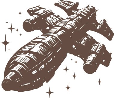 Vintage Spacecraft Silhouette with Stars clipart