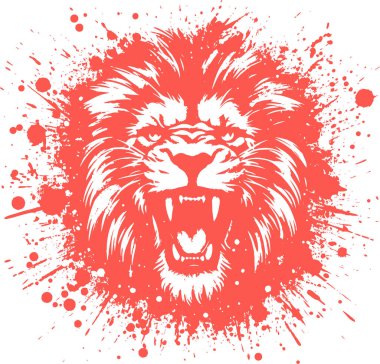 A formidable lion portrait of the king of beasts in graffiti style in splashes and stains clipart