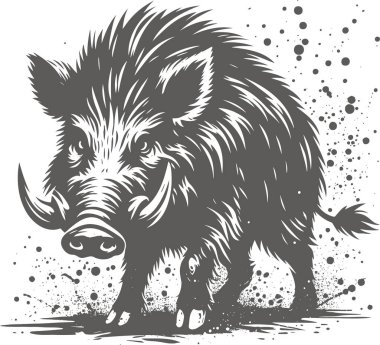 Intricate Engraving of a Wild Boar with Aggressive Stance clipart