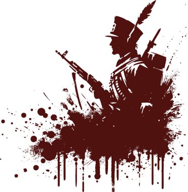 Askeri tarih ve vatanseverlik temalı tasarım projeleri için tarihi üniformalı ve grunge tarzında tüyleri olan bir askerin silueti ideal.