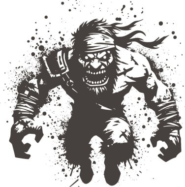 huge evil pirate runs forward in art stencil drawing with blots clipart