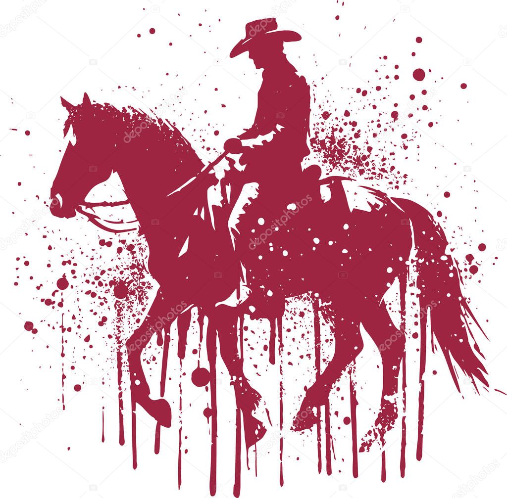 Dynamic Silhouette of a Cowboy Riding a Horse in a Burst of Crimson