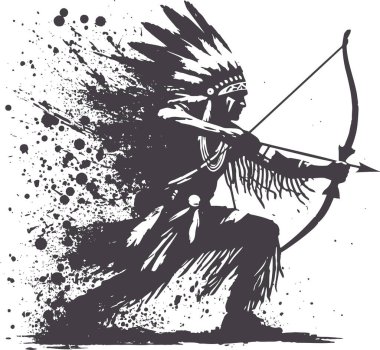 Silhouette of an archer dressed in a traditional Indian costume images on the fly of the farbi briz wagons in the graphic style clipart