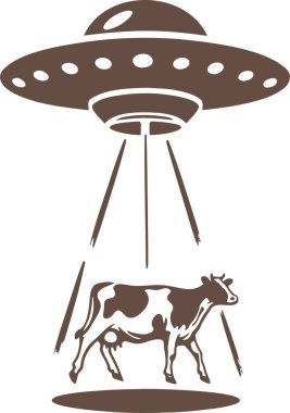 Illustration of a UFO Abducting a Cow in a Monochromatic Silhouette Style Suitable for Sci Fi Themed Designs and Merchandise clipart