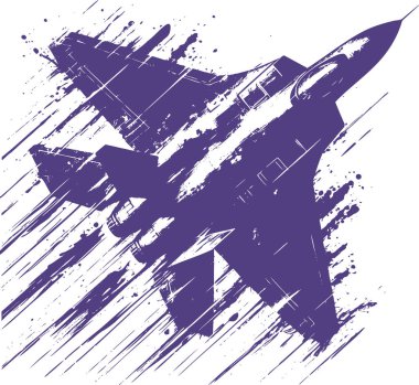 Modern sanat eserleri ve grafik tasarım projeleri için uygun sıçramış boya tarzında dinamik soyut bir savaş jeti çizimi