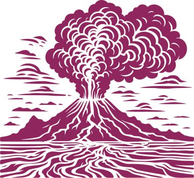 Detailed illustration of an erupting volcano with smoke and lava in a stylized graphic art suitable for educational materials posters and artistic designs clipart