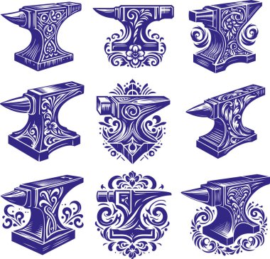 Decorative Anvils in Ornate Engraving Style for Artistic and Craft Use clipart