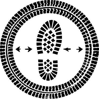 Footprint and Tire Track Symbol in Monochrome Style for Safety Signage clipart