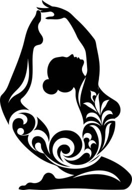 Graceful Female Figure With Decorative Floral Swirl Design clipart