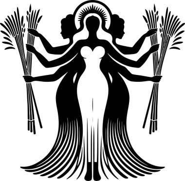 Symbolic Three Feminine Figures With Wheat Stalks Silhouette Design clipart