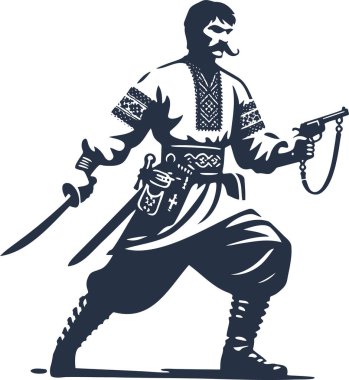 Halk Tarzında Silahları Olan Geleneksel Ukrayna Savaşçısı