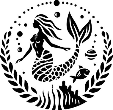 Decorative Circle Design with Mermaid and Ocean Elements