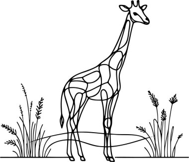 Abstract Line Art of a Giraffe in Natural Habitat clipart