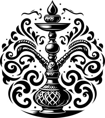 Exquisite hookah with floral patterns in vector stencil minimalist style clipart