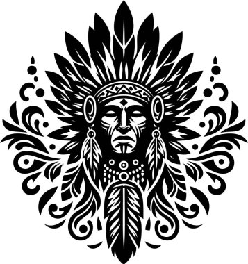 Intricately patterned Native American feather headdress in stencil style clipart