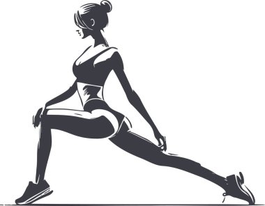 Silhouette of a Woman Performing a Lunge Stretch in Vector Art Style clipart