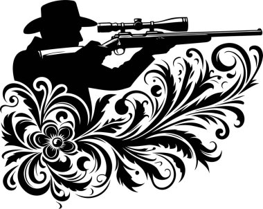 Sniper hunter in an intricate vector stencil design clipart