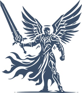 Armored Angel with Sword in Stylized Vector Art clipart