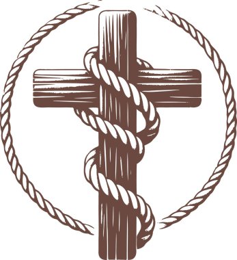 Wooden Cross with Rope in Vintage Style Illustration clipart