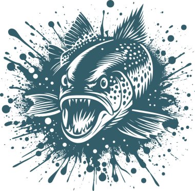 Aggressive Fish with Open Mouth in Splash Art Style clipart