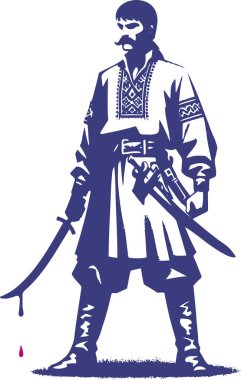 Ukraynalı Kazak Savaşçı Kılıç Vektörü Silueti ile Duruyor