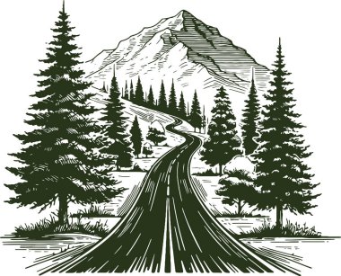 Çam Ağaçları İşleme Tarzlı Dağ Yolu