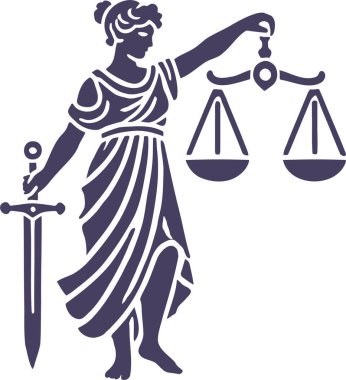 Kılıcı ve pulu Biçimli Vektör Sanatında Kadın Adaleti