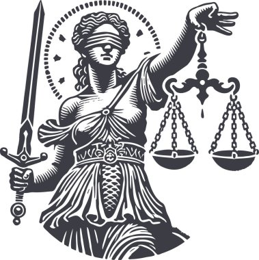 İşlenmiş Doku Vektörü Tarzı ile Ayrıntılı Bayan Adalet Portresi
