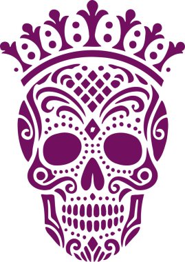 Stylized Sugar Skull with Intricate Patterns and Crown in Decorative Vector Art Style clipart