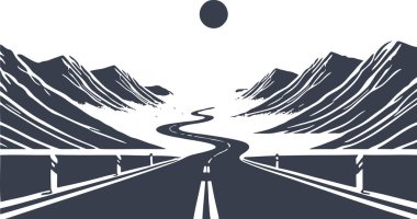 Minimalist Grafik Sanatında Güneşin Altındaki Dağ Yolu