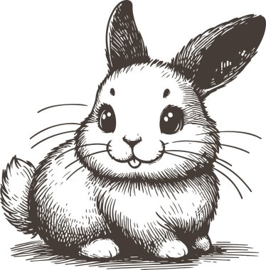 Adorable Fluffy Bunny Sketch with Detailed Line Art clipart