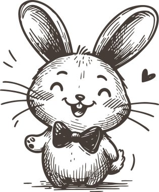 Cute Cartoon Rabbit with Bow Tie in Sketch Style Drawing clipart