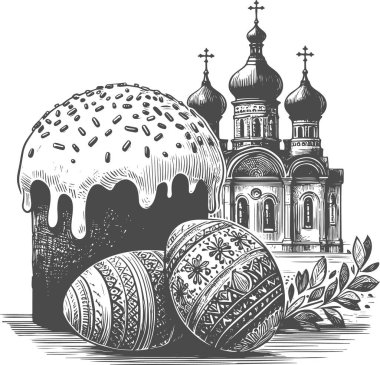 Elegant Easter church engraving for religious decoration and design clipart