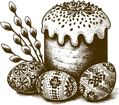 Paskalya pastası ve yumurtalarının yer aldığı dini şablon sanatı