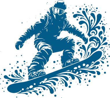 Dinamik Sıçrama Sanatı Tasarımlı Tek Renkli Snowboard Sürücüsü Silueti