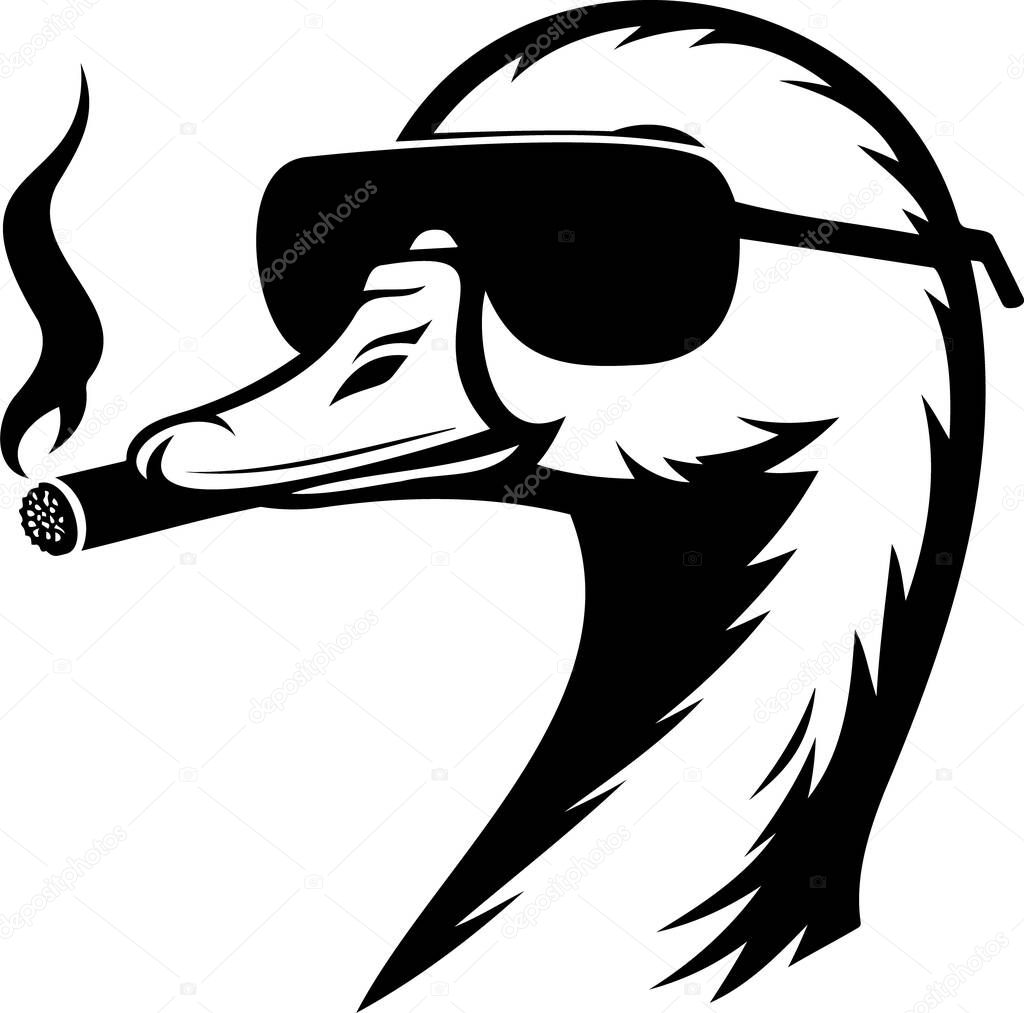 This illustration portrays a stylized duck wearing sunglasses and smoking a cigarette, created in a detailed vector art style.