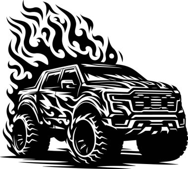 Off-Road Pickup Truck with Flames in Dynamic Illustration