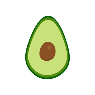 Avokado ikiye bölündü. Sağlıklı beslenme, diyet, keto diyeti kavramı. Beyaz arkaplanda izole edilmiş tropikal meyve düz illüstrasyonu, vektör 10.