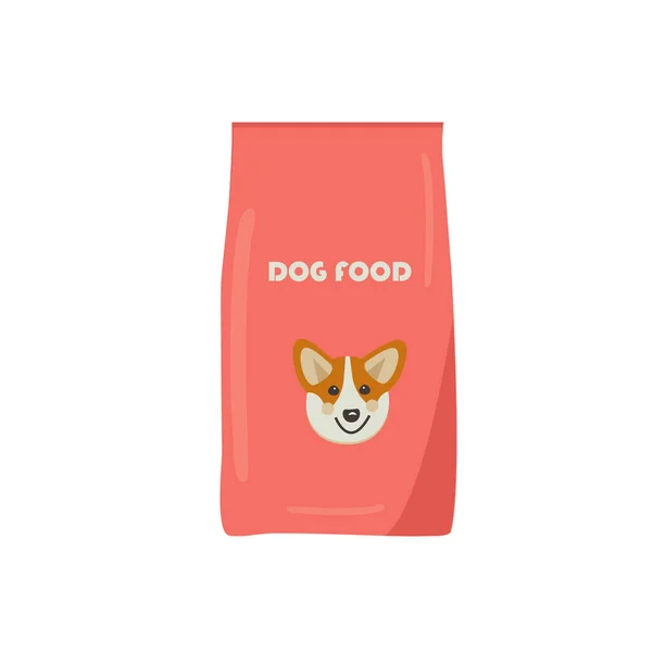 狗粮包装 干罐头食品在一包粉红色 宠物用的 带有可爱的口吻 白色背景上的孤立向量图 Eps — 图库矢量图片